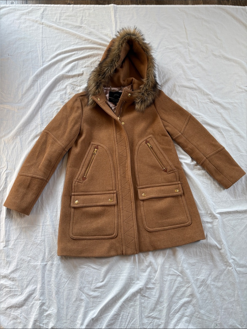 J.Crew Chateau Parka Italian Stadium Cloth Wool Faux Fur Hood Women’s Size 10